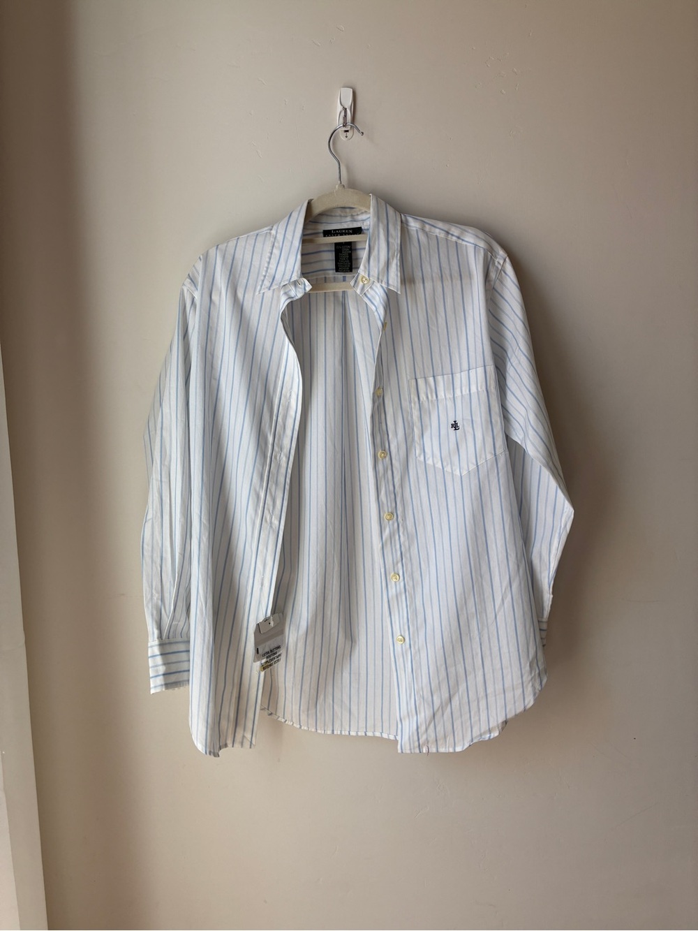 NWT Lauren Ralph Lauren Striped Button-Up Shirt - White/Light Blue